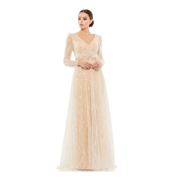 MAC DUGGAL 67859 dress maxi tan nude plus size 16 sequin wedding formal long NWT - Picture 3 of 15